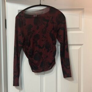 Wild Fable Burgundy and Black Floral Mesh Top